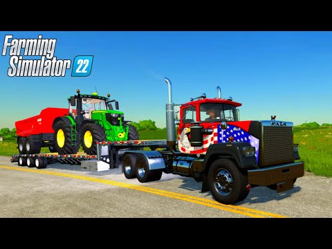 Farming Simulator 22 – MACK SUPER LINER & Flatbed Trailer Transporting The Tractor To The Farm