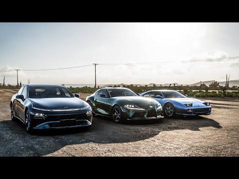 Forza Horizon 5 Drag race: 2020 Xpeng P7 vs 2020 Toyota Supra GR vs Ferrari F355 Berlinetta