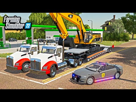 HEAVY HAULING GIANT EXCAVATOR WITH (2) SEMI  TRUCKS! | FARMING SIMULATOR 2022