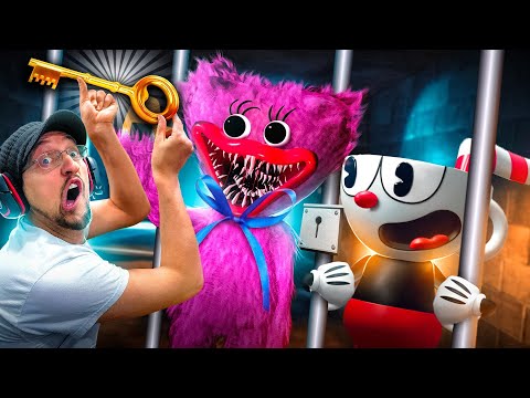 Kissy Missy helps save Cuphead & Mugman!  Escape the MARIO Jail in Garry's Mod (FGTeeV Huggy Wuggy)