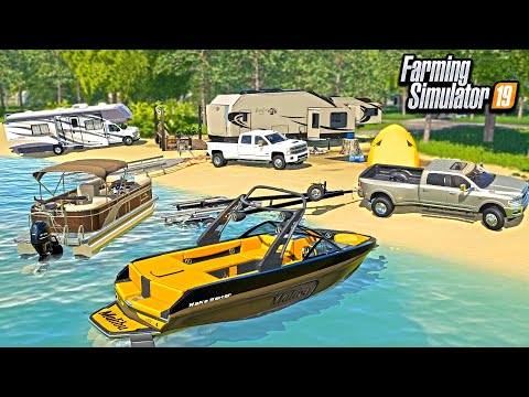 MEMORIAL DAY BOATING & CAMPING! (INSANE MALIBU BOAT!) | FARMING SIMULATOR 2019