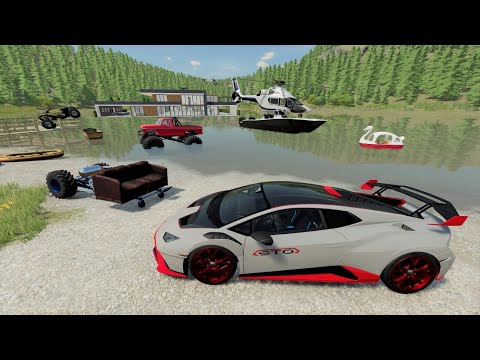 Millionaire goes to his mansion on the lake with boats and Monster Truck | Farming Simulator 22