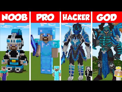Minecraft PRO STATUE HOUSE BUILD CHALLENGE – NOOB vs PRO vs HACKER vs GOD / Animation