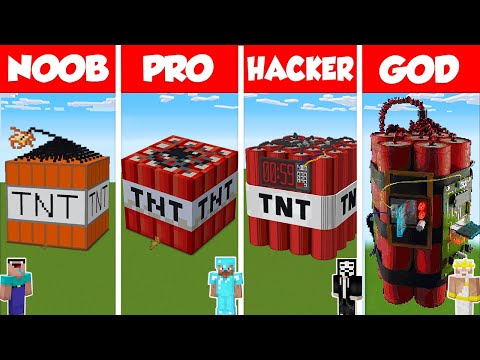 Minecraft WORKING TNT HOUSE BUILD CHALLENGE – NOOB vs PRO vs HACKER vs GOD / Animation