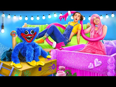 MOMMY LONG LEGS AND HUGGY WUGGY BUILD A SECRET ROOM || Poppy Playtime Room Makeover Hacks by 123 GO!