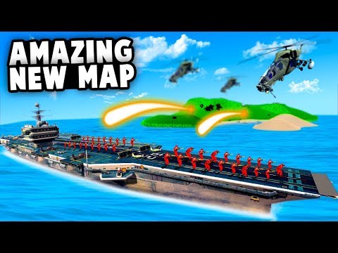 NEW Aircraft Carrier vs Island Base MAP! Epic Artillery Strikes! (Ravenfield Best Mods)