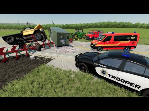Police and Firefighters help huge crash and fire | Farming Simulator 22