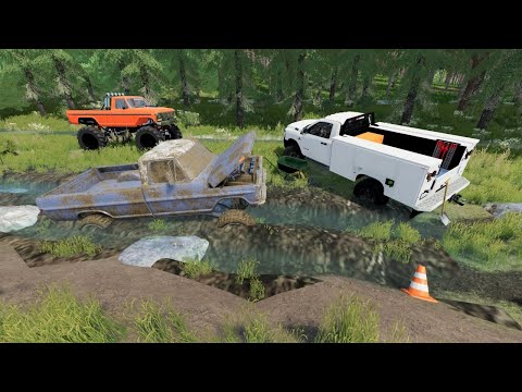 Saving broken trucks and cars from the muddy swamp | Farming Simulator 22