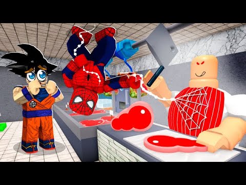 VIREI O HOMEM ARANHA PRA ESCAPAR DO AÇOUGUEIRO MALVADO NO ROBLOX!! (🥩 Escape The Butcher Shop)