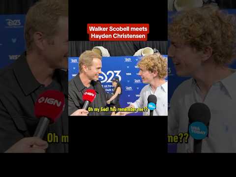 Walker Scobell & Hayden Christensen have a magical moment during the D23 red carpet! #d23 #ign