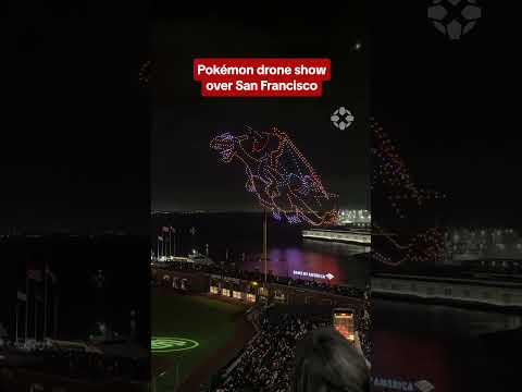 Rayquaza cable car in the sky?! Check out this Pokémon drone show in SF! #pokemon #sf #drones #ign